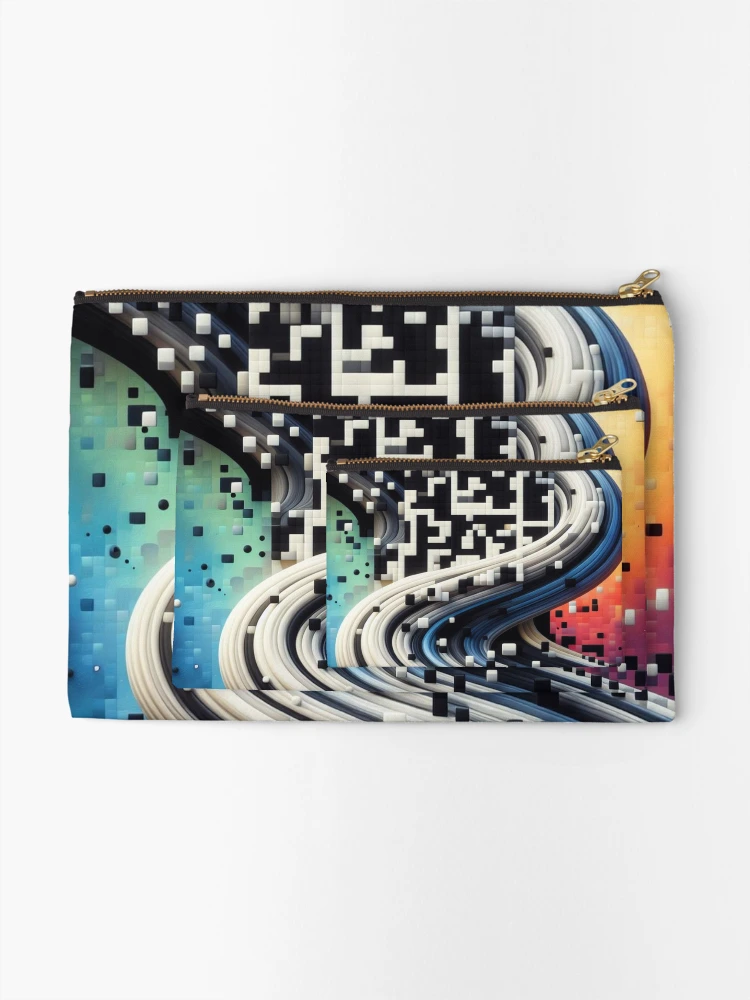 Thumbnail 2 of 4, Zipper Pouch, CodeCanvas: QR Pattern Symphony designed and sold by Rui Fernandes.