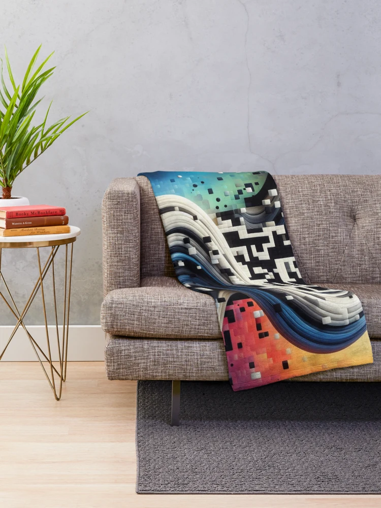 Thumbnail 2 of 6, Throw Blanket, CodeCanvas: QR Pattern Symphony designed and sold by Rui Fernandes.