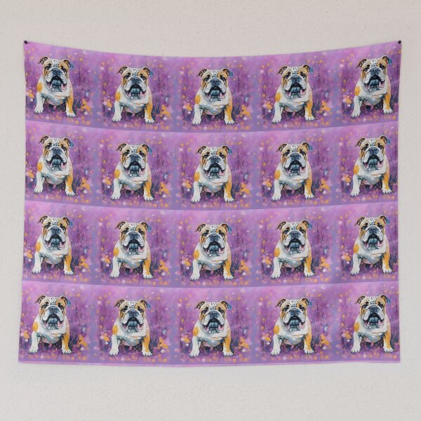 Item preview, A dog of the Bulldog breed among exotic flowers. designed and sold by Natalia-Vlad.