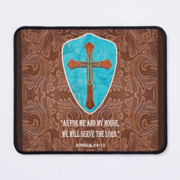 Item preview, "As for me and my house, we will serve the Lord" Joshua 24:15 = Tooled leather with Turquoise and Silver Accents designed and sold by whds.
