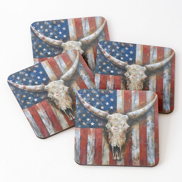 Item preview, Patriotic American flag Longhorn skull print designed and sold by dcrc.