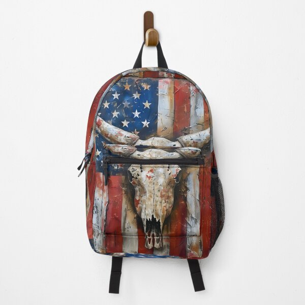 Item preview, Patriotic American flag Longhorn skull print designed and sold by dcrc.
