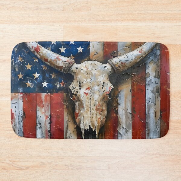 Item preview, Patriotic American flag Longhorn skull print designed and sold by dcrc.