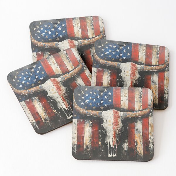 Item preview, Patriotic American flag Longhorn skull print designed and sold by dcrc.