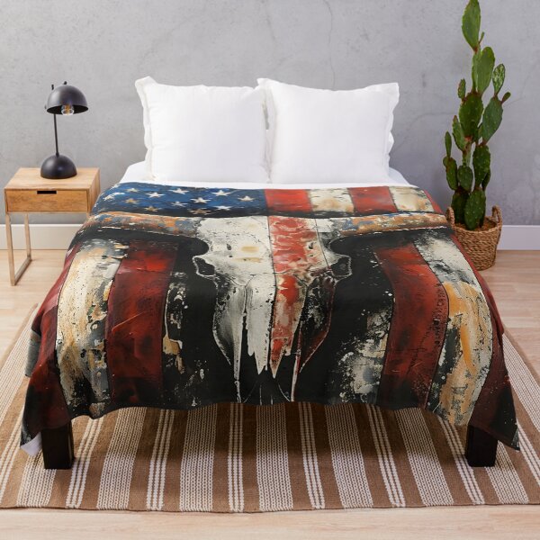 Item preview, Patriotic American flag Longhorn skull print designed and sold by dcrc.