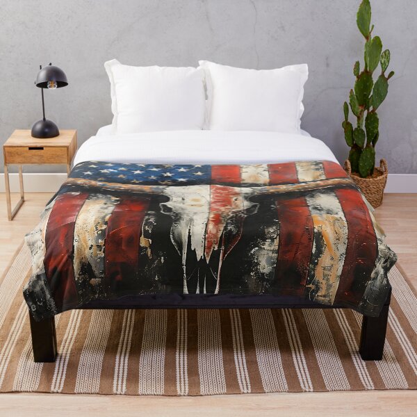 Item preview, Patriotic American flag Longhorn skull print designed and sold by dcrc.
