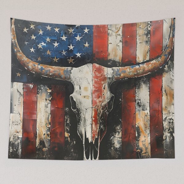 Item preview, Patriotic American flag Longhorn skull print designed and sold by dcrc.
