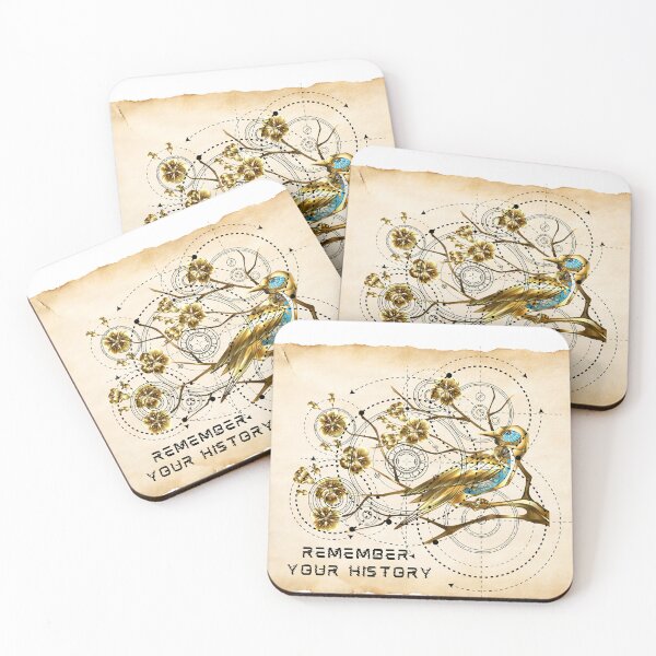 Item preview, Remember Your History Steampunk Metal Gold Bird Blueprint  designed and sold by P3113creates.