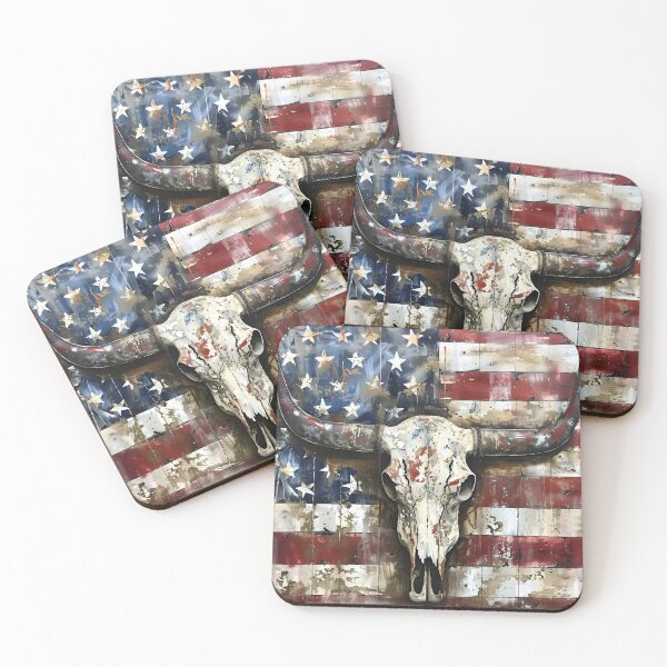 Item preview, patriotic american flag longhorn skull print designed and sold by dcrc.