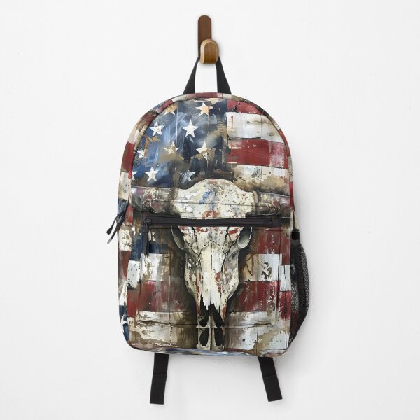 Item preview, patriotic american flag longhorn skull print designed and sold by dcrc.