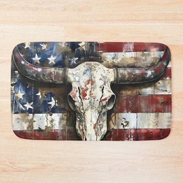 Item preview, patriotic american flag longhorn skull print designed and sold by dcrc.