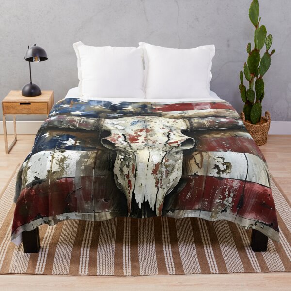 Item preview, patriotic american flag longhorn skull print designed and sold by dcrc.