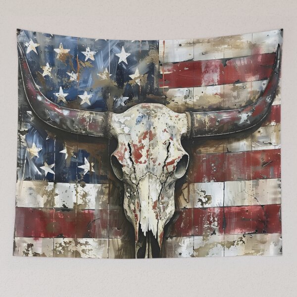 Item preview, patriotic american flag longhorn skull print designed and sold by dcrc.