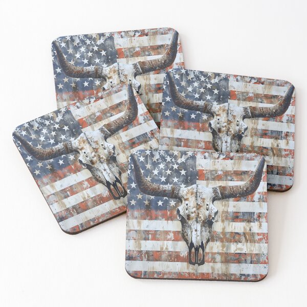 Item preview, patriotic american flag longhorn skull print designed and sold by dcrc.
