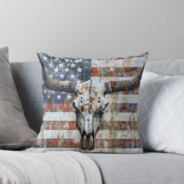 Item preview, patriotic american flag longhorn skull print designed and sold by dcrc.