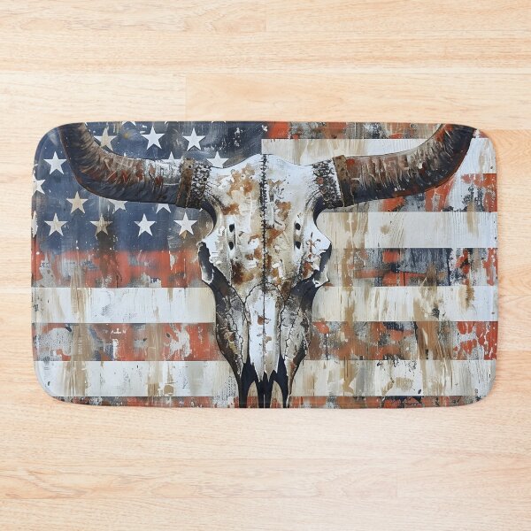Item preview, patriotic american flag longhorn skull print designed and sold by dcrc.