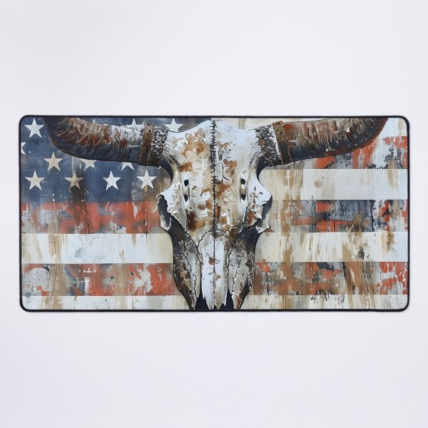 Item preview, patriotic american flag longhorn skull print designed and sold by dcrc.