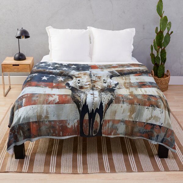 Item preview, patriotic american flag longhorn skull print designed and sold by dcrc.