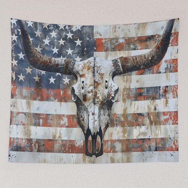Item preview, patriotic american flag longhorn skull print designed and sold by dcrc.