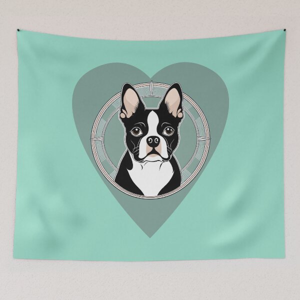 Item preview, Love Bostons (Terriers) Tall Blue Heart & circle frame designed and sold by Rogue Wizard.