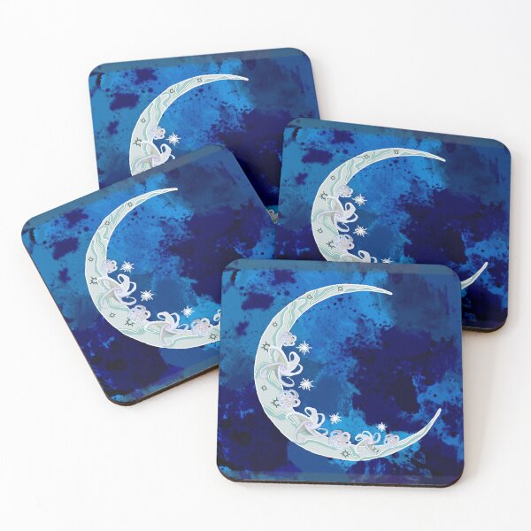 Item preview, Blue Crescent Moon with Moon Flowers designed and sold by Vanessa Priest.