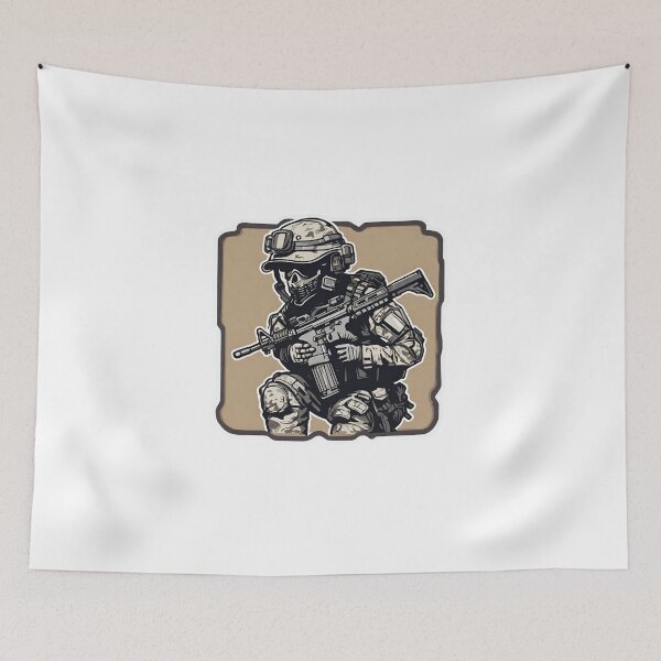 Item preview, Tactical Soldier Military Drawing of Soldier in Gear with Gun designed and sold by Motivvv.