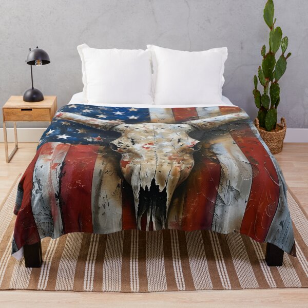 Item preview, Patriotic American flag Longhorn skull print designed and sold by dcrc.