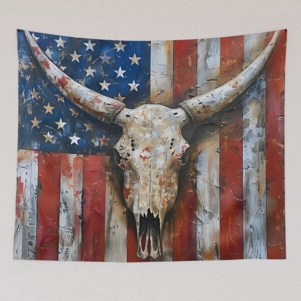 Item preview, Patriotic American flag Longhorn skull print designed and sold by dcrc.
