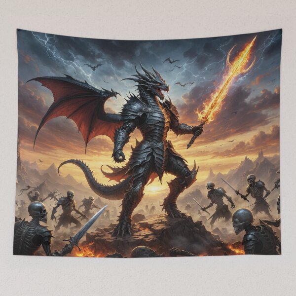 Item preview, Dragon Warrior Fighting a Skeleton Army designed and sold by Zestpond.