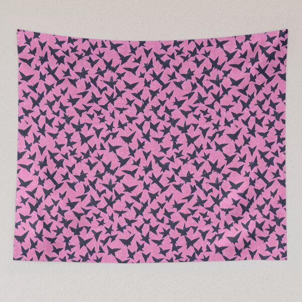Artikelvorschau, Rosa und schwarzer Origami-Kranich - nahtloses Muster entworfen und verkauft von KokoroCreations.