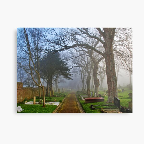 Foggy Path Through the Churchyard Metal Print