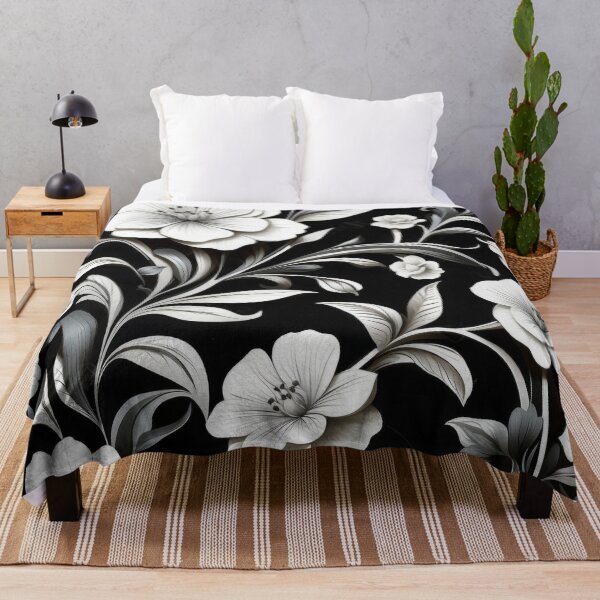 Item preview, Black & white monochrome floral print designed and sold by PrettyPinkSkies.