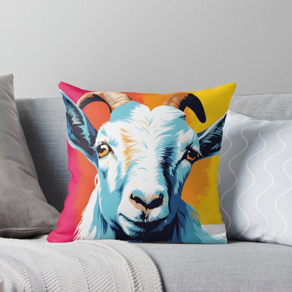 Item preview, goat portrait. animal colorful. Animal throw pillow. designed and sold by formform.