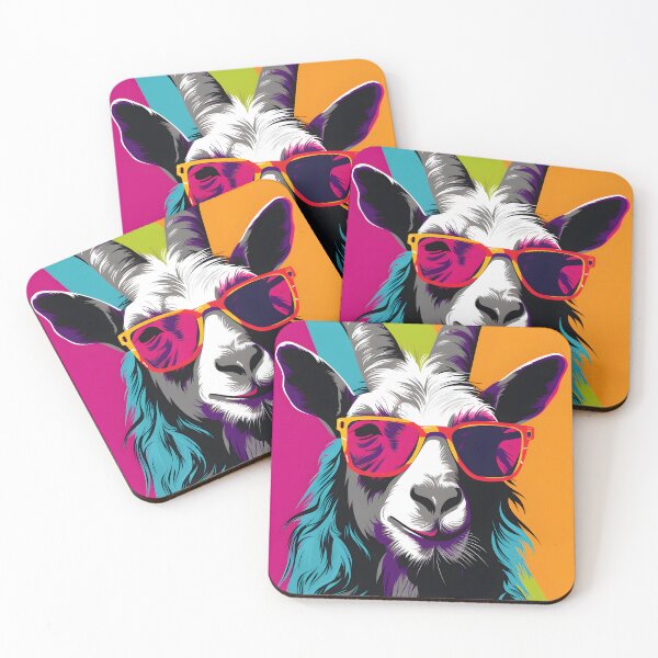 Item preview, goat wearing glasses portrait. animal colorful. Animal throw pillow. designed and sold by formform.