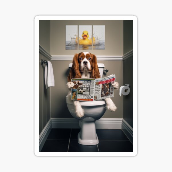 Item preview, Cavalier King Charles Spaniel Dog on the Toilet - Bathroom Wall Art designed and sold by Craig Doogan Prints.