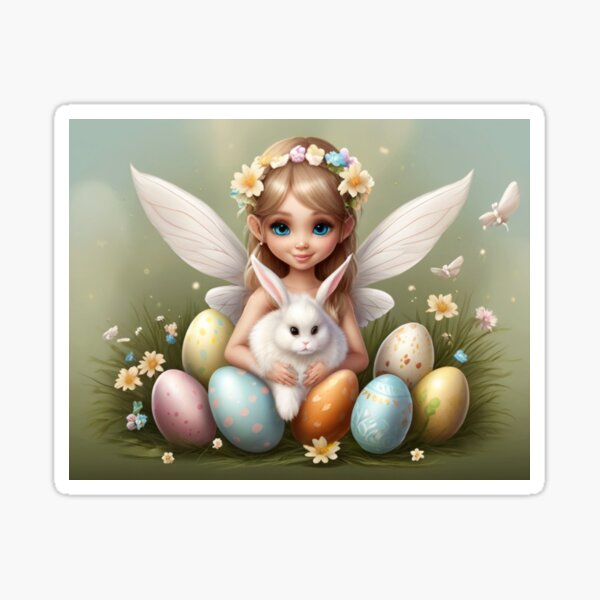 Item preview,  Petite Fairy with White Rabbit and Easter Eggs designed and sold by T-shirtMill.