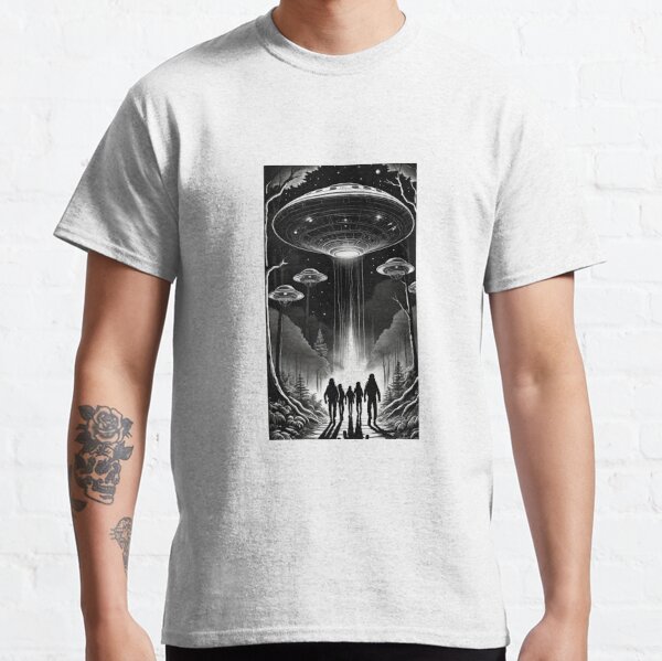 Monochrome Enigma: UFOs and Aliens in the Forest Classic T-Shirt