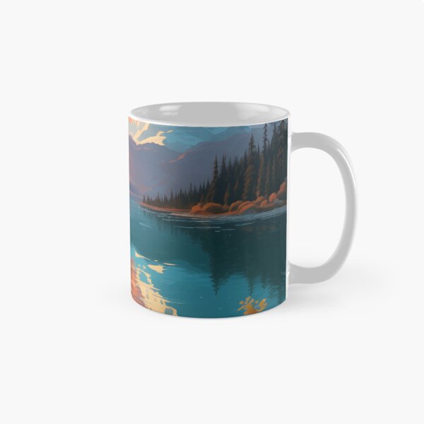 Aperçu de l'œuvre Lac serein au lever du soleil doré créée et vendue par PrintPulseInk.