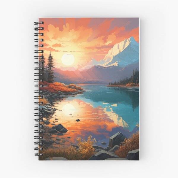 Aperçu de l'œuvre Lac serein au lever du soleil doré créée et vendue par PrintPulseInk.