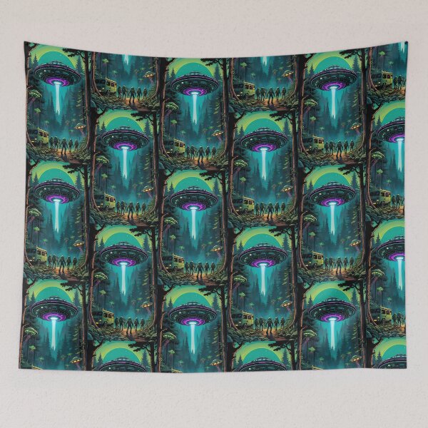Item preview, Vivid Encounters: Colorful UFOs, Aliens, and an Abandoned Minivan in the Forest designed and sold by GrizzlyCollective.