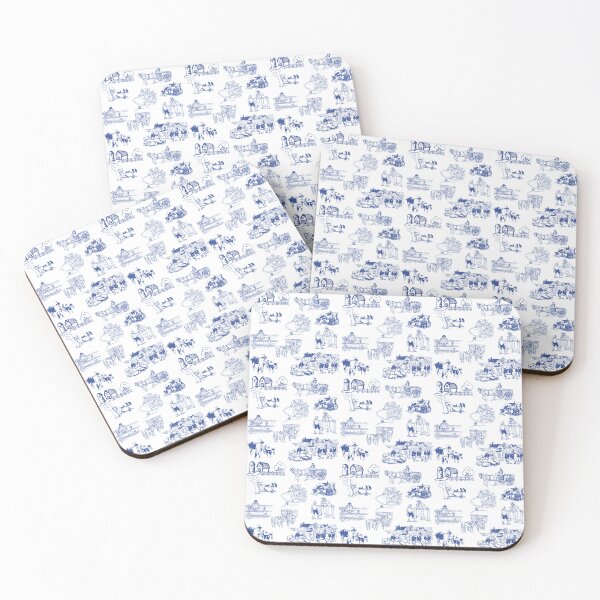 Item preview, Toile de Jouy: Countryside Bliss - Farm Life French Style Blue Pattern  on White   designed and sold by IraNiva.