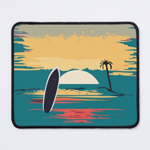 Item preview, t-shirt design featuring a sunset over the ocean with a surfboard silhouette in the foreground, detailed illustration, and watercolor style. designed and sold by ericrautenbach.
