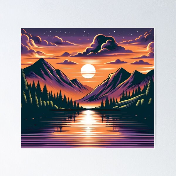 Item preview, Puesta de sol sobre el lago de montaña designed and sold by PekiStore.