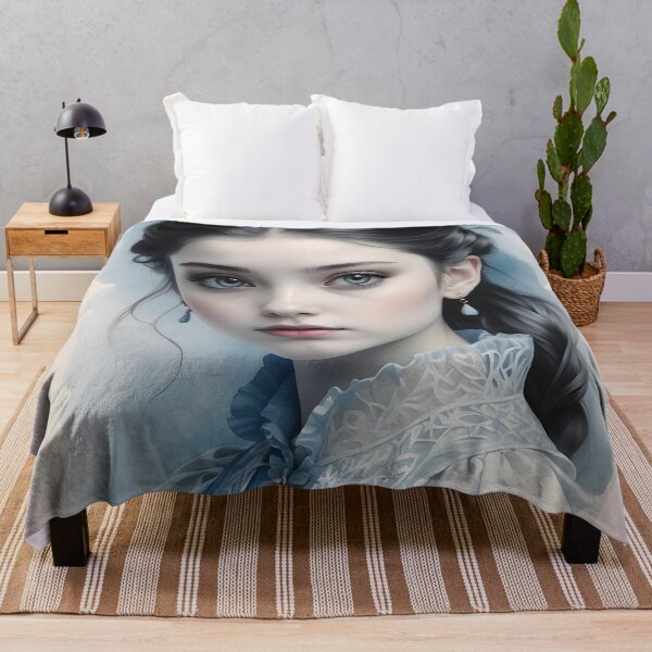 Item preview, Lace Elegance Portrait of Youth Blue and Gray Beauty art print bedroom designed and sold by naivnoia.