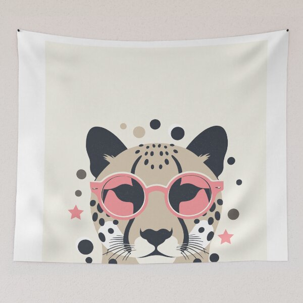 Item preview, Stylised cheetah with pink glasses | Wildlife animal art, cute and attractive illustration designed and sold by Radiant-R-art.