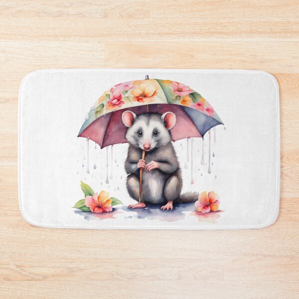 Item preview, Colorful Watercolor Cute Opposum With Flower Umbrella In A Little Rain designed and sold by anyasevchenko.