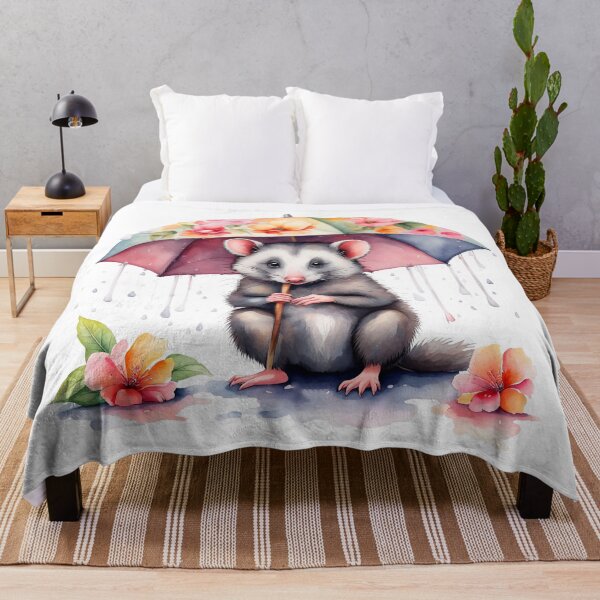 Item preview, Colorful Watercolor Cute Opposum With Flower Umbrella In A Little Rain designed and sold by anyasevchenko.