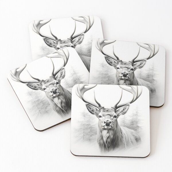 Item preview, Black and white deer pencil drawing designed and sold by Pencil-Art.