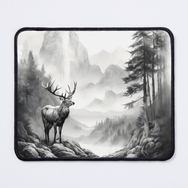 Item preview, Black and white deer pencil drawing designed and sold by Pencil-Art.