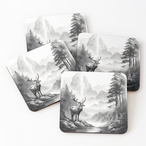 Item preview, Black and white deer pencil drawing designed and sold by Pencil-Art.